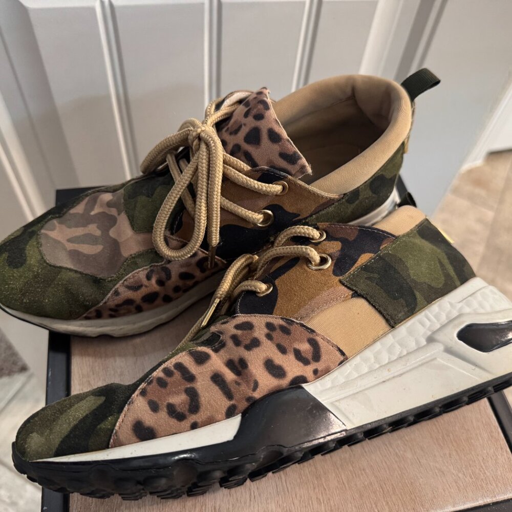 Steve Madden Camo & Leopard Print Mixed-Media Sneakers in Green, Brown, Tan - Picture 4 of 6